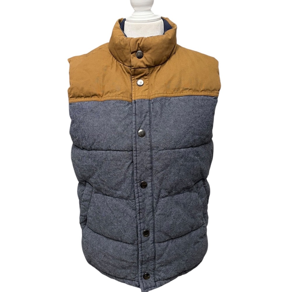 GAP Quilted Puffer‎ Vest Brown Tan Gray Snap Front Collar Workwear Men's Size S
